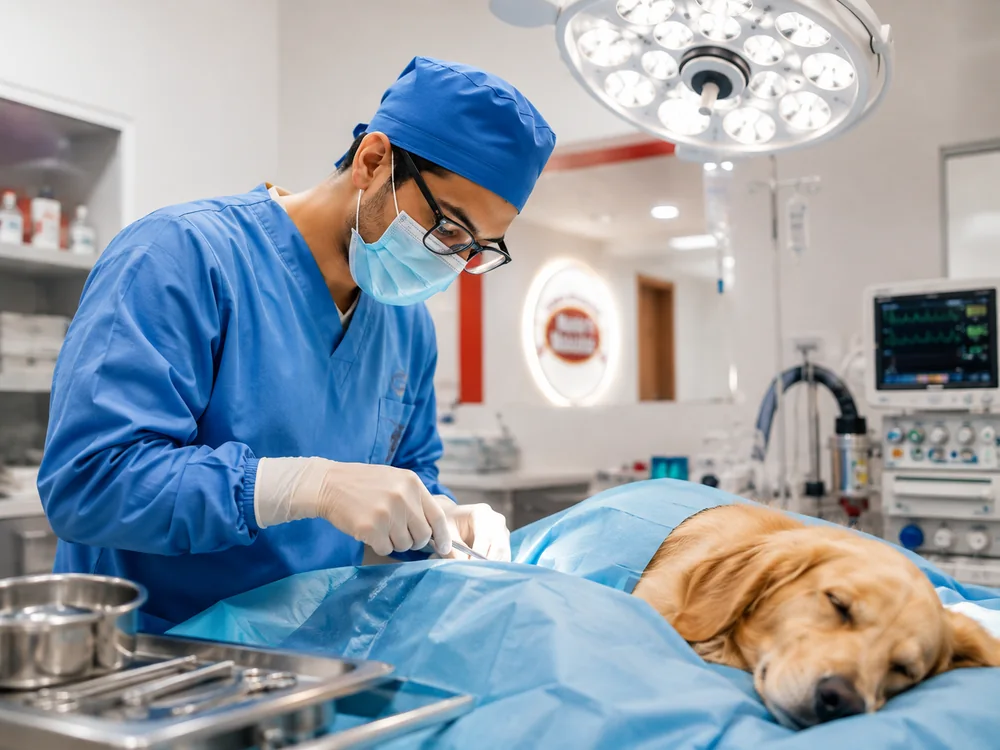 Cirugía veterinaria en sala equipada